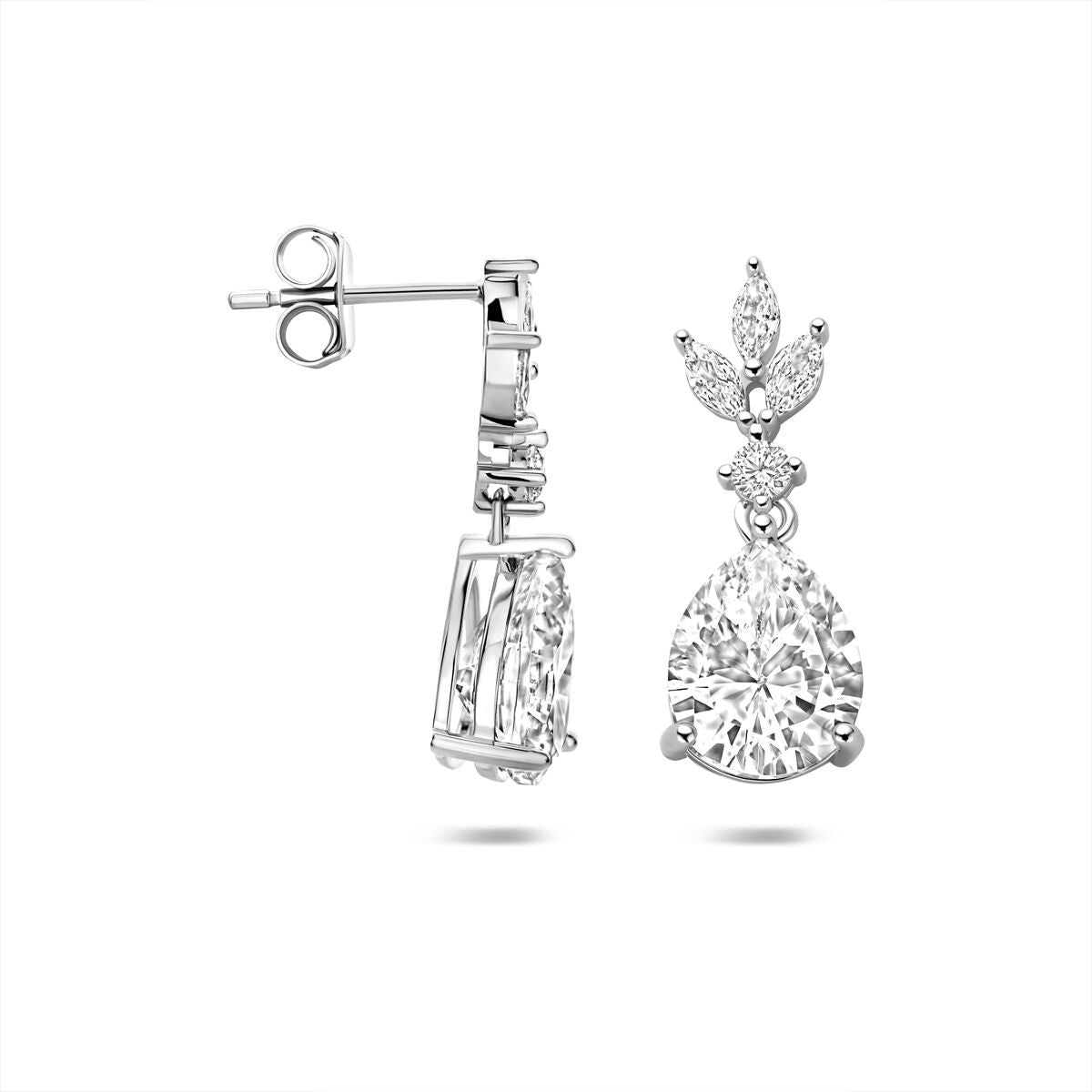 Zilveren Druppelvormige Oorbellen met Steentjes – 925 Sterling Zilver Oorhangers