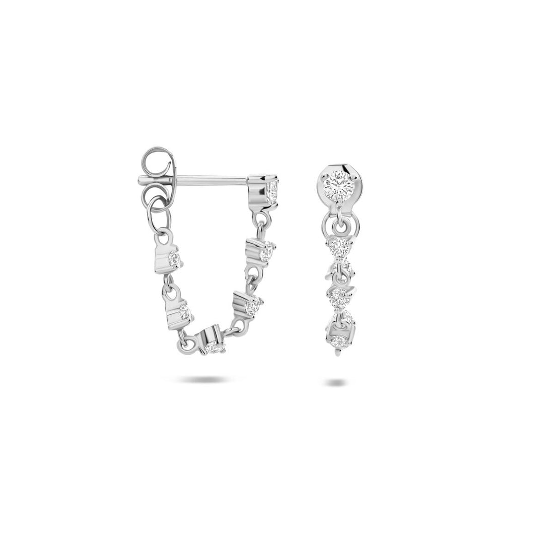 Zilveren oorbelletjes met kettinkje en steentjes – 925 sterling zilver