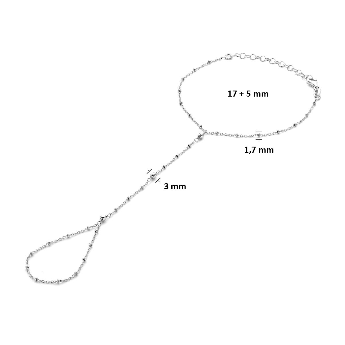 zilveren handchain versierd met kleine bolletjes