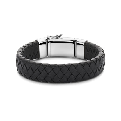 Brede Zwarte Leren Armband - Voor Mannen