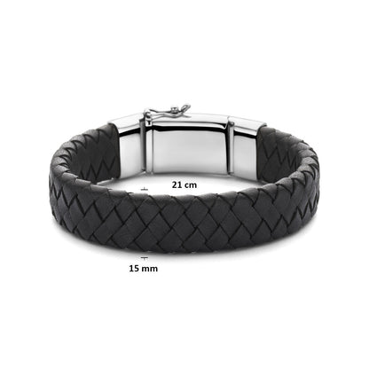 Brede Zwarte Leren Armband - Voor Mannen