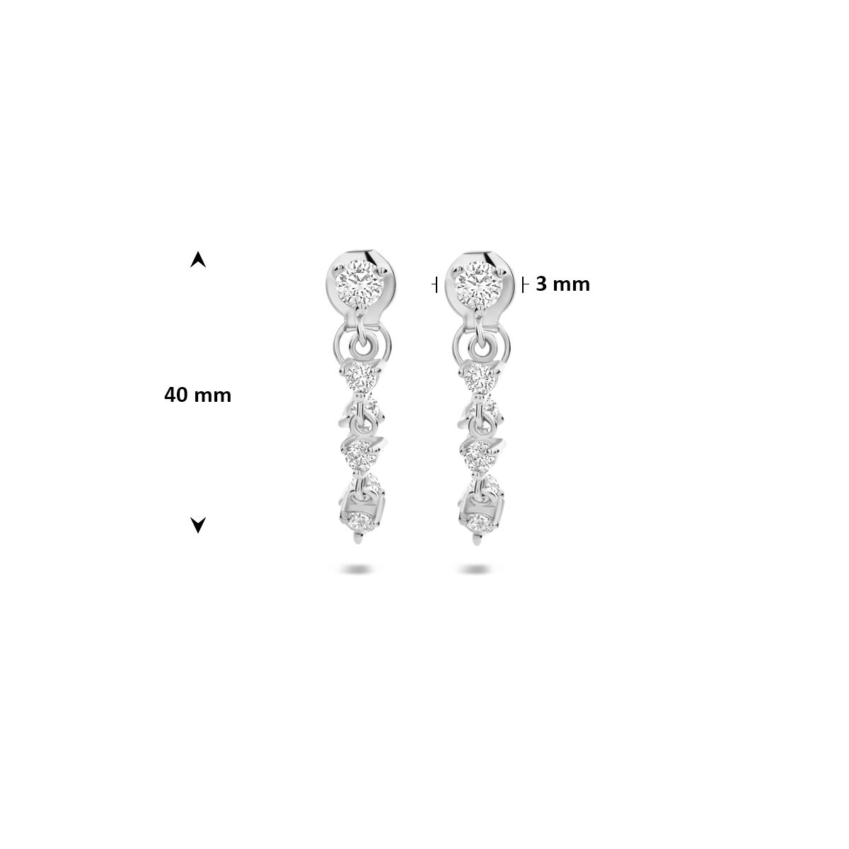 Zilveren oorbelletjes met kettinkje en steentjes – 925 sterling zilver