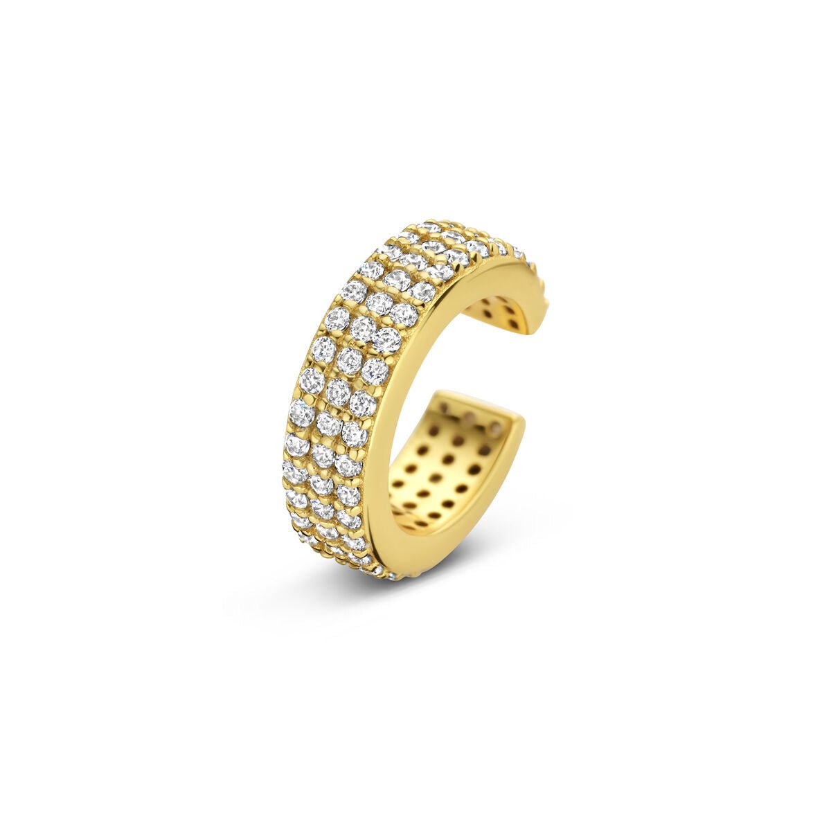 Goudkleurige earcuff met steentjes – goud op zilver