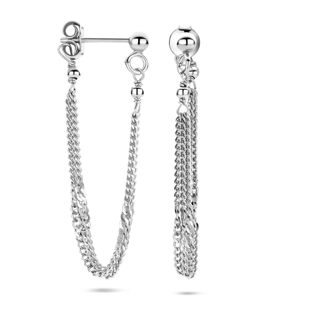 Zilveren oorknopjes met kettinkjes - Driedubbel