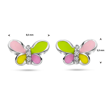 Zilveren Vlinder Oorbellen voor Kinderen | met Kleurtjes