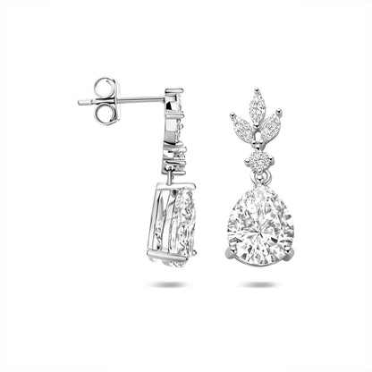 Zilveren Druppelvormige Oorbellen met Steentjes – 925 Sterling Zilver Oorhangers