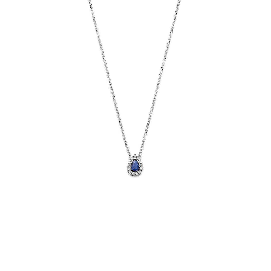 Zilveren kettinkje met blauw saffier hangertje