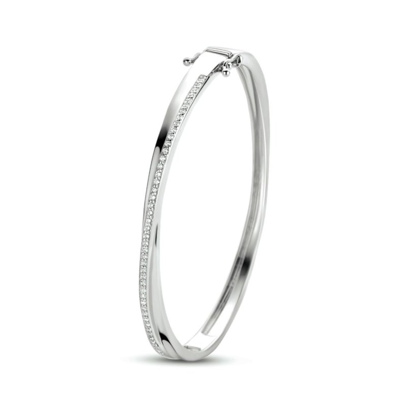 Zilveren Bangle Armband met Zirkonia – Slavenband met Steentjes